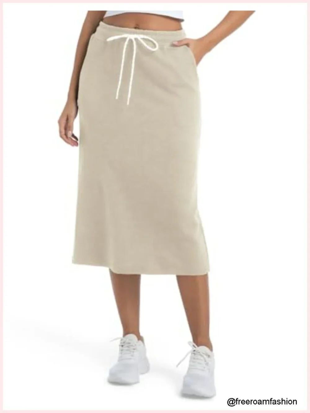 Women's High Waist Elastic Drawstring Stretch Sweat Midi Skirt with Pockets